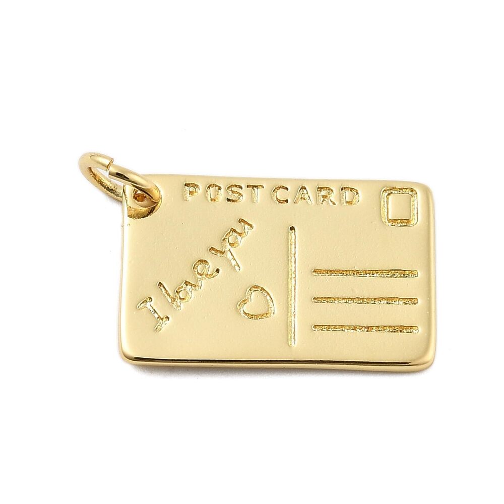5813 10 pcs Rectangle Postcard Theme Brass Charms Real 18K Gold Plated